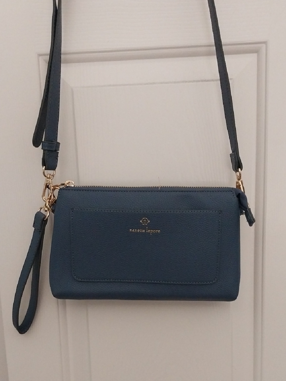 Nanette Lepore Denim Blue Crossbody Wristlet with Gold Hardware